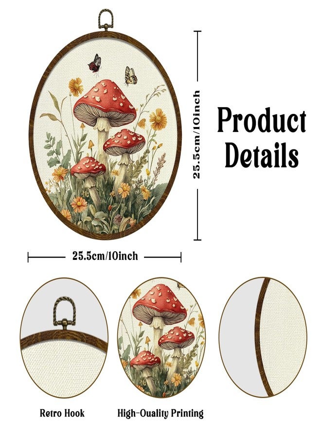 KLYTINK Vintage Fantasy Mushroom Floral Wall Art, Round Canvas Wall Hanging Decor, Fantasy Forest Botanical Illustration, for Living Room,Bedroom,office 10x10 Inch(MG09) - Image 2
